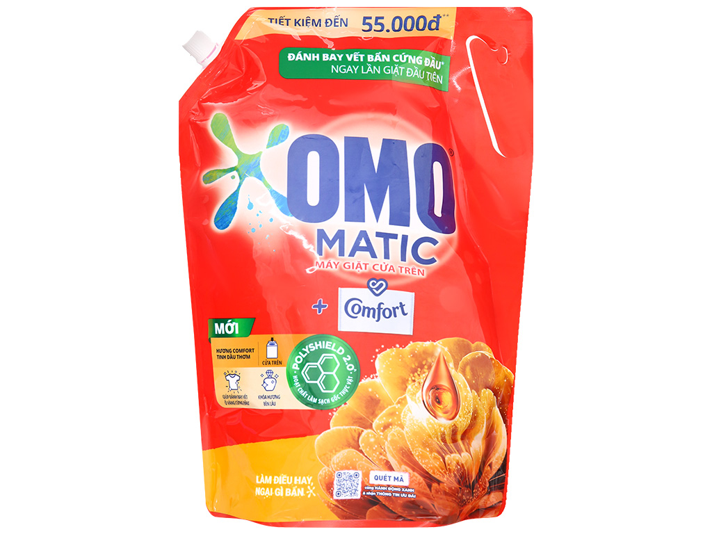 Nước giặt OMO Matic cửa trên hương Comfort tinh dầu thơm túi 2.8kg