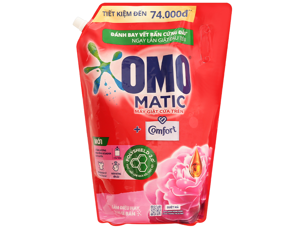 Nước giặt OMO Matic cửa trên hương Comfort hoa hồng Ecuador túi 3.6kg